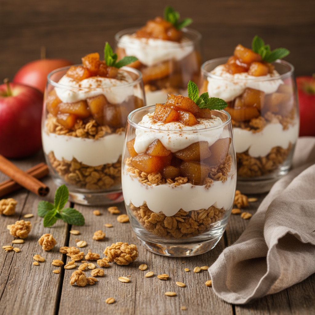 Granola trifle with stewed apples
