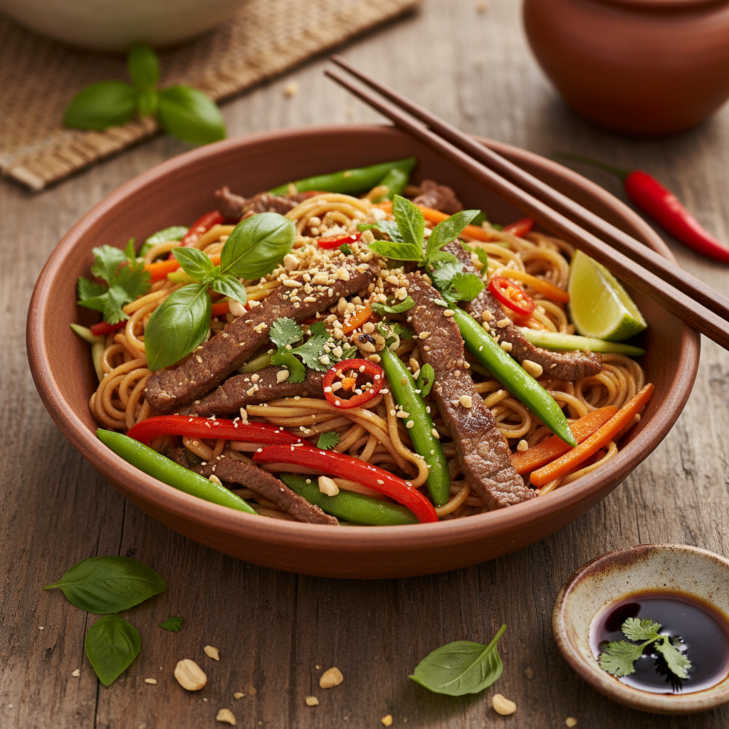 Vietnamese-inspired beef and noodles