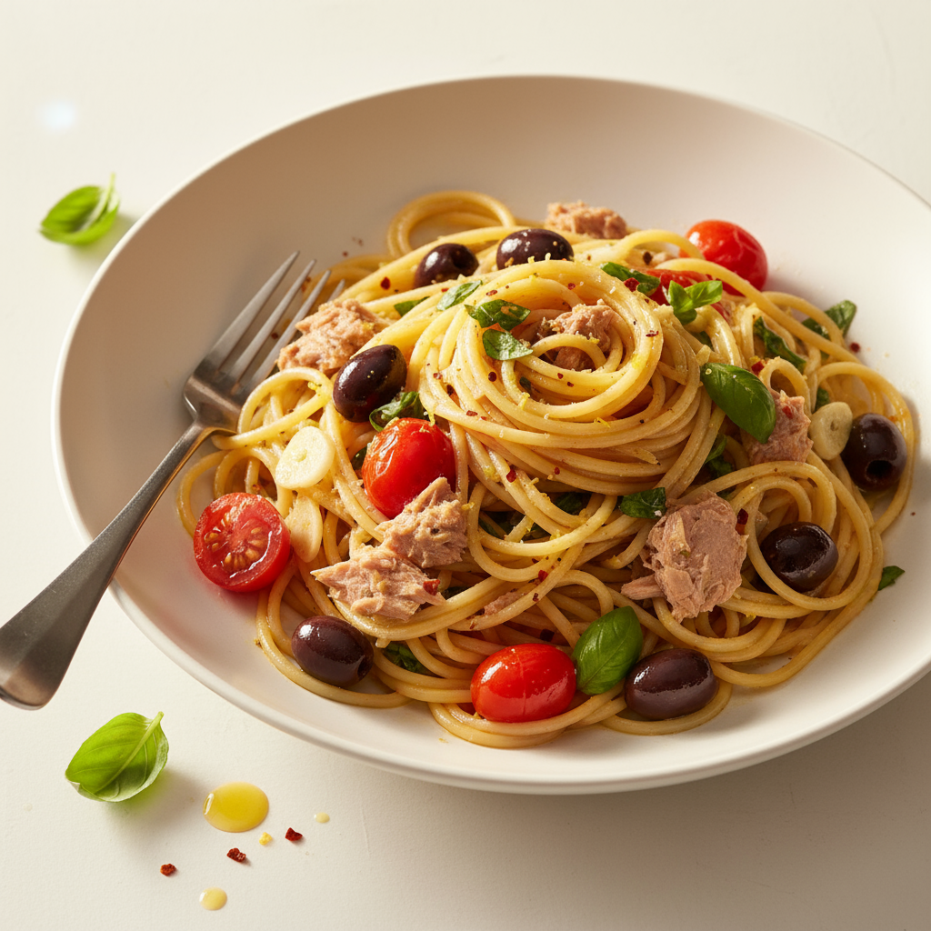 Spaghetti with tuna and olives