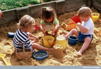 Dry sand play with toys