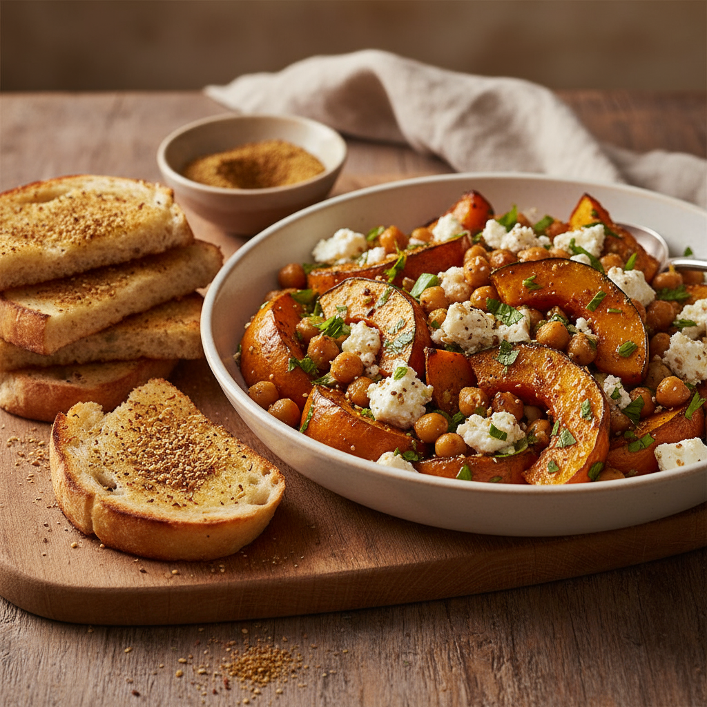 Pumpkin feta and chickpea salad