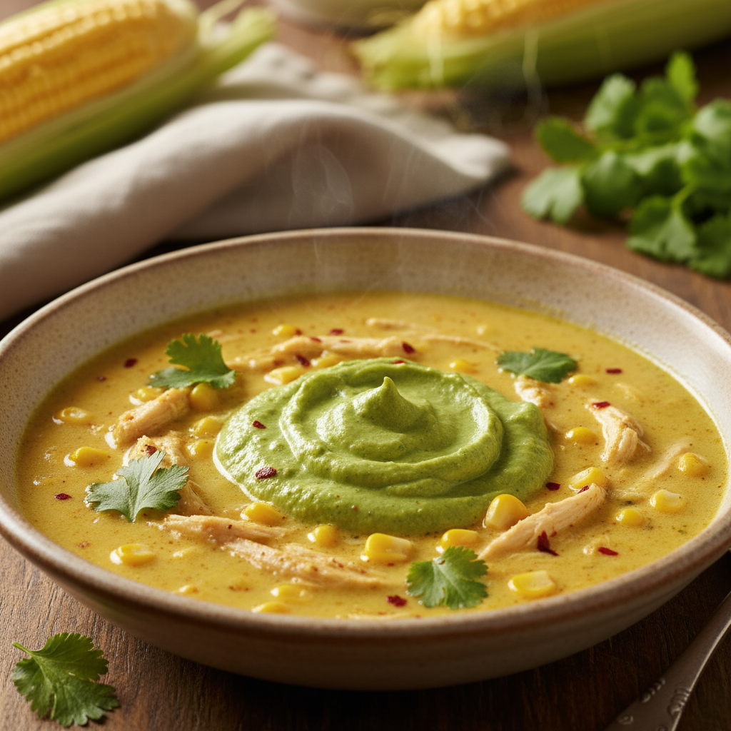 Chicken, corn and coriander soup