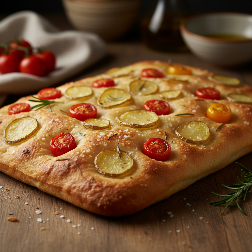 Potato and tomato focaccia