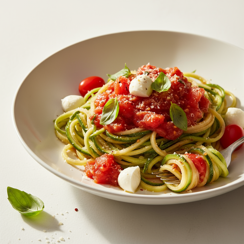 Vegetable fettuccini with fresh tomato sauce