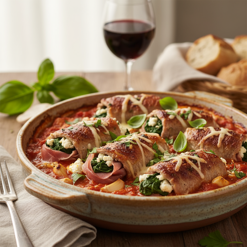 Veal, feta and spinach involtini