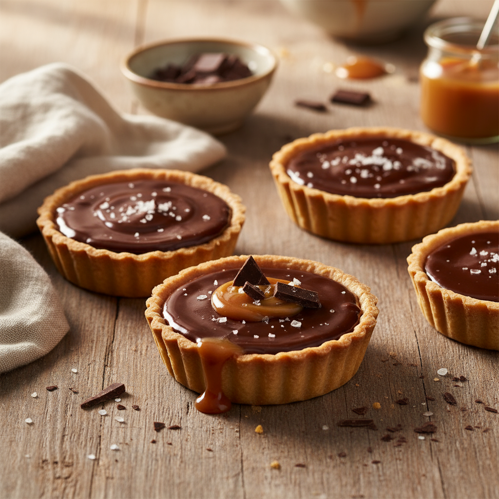 Salted caramel and ganache tarts