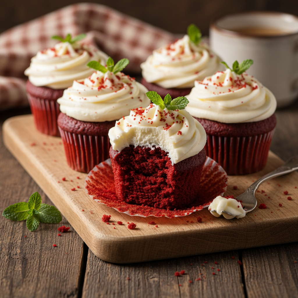 Red velvet cupcakes with cream cheese frosting