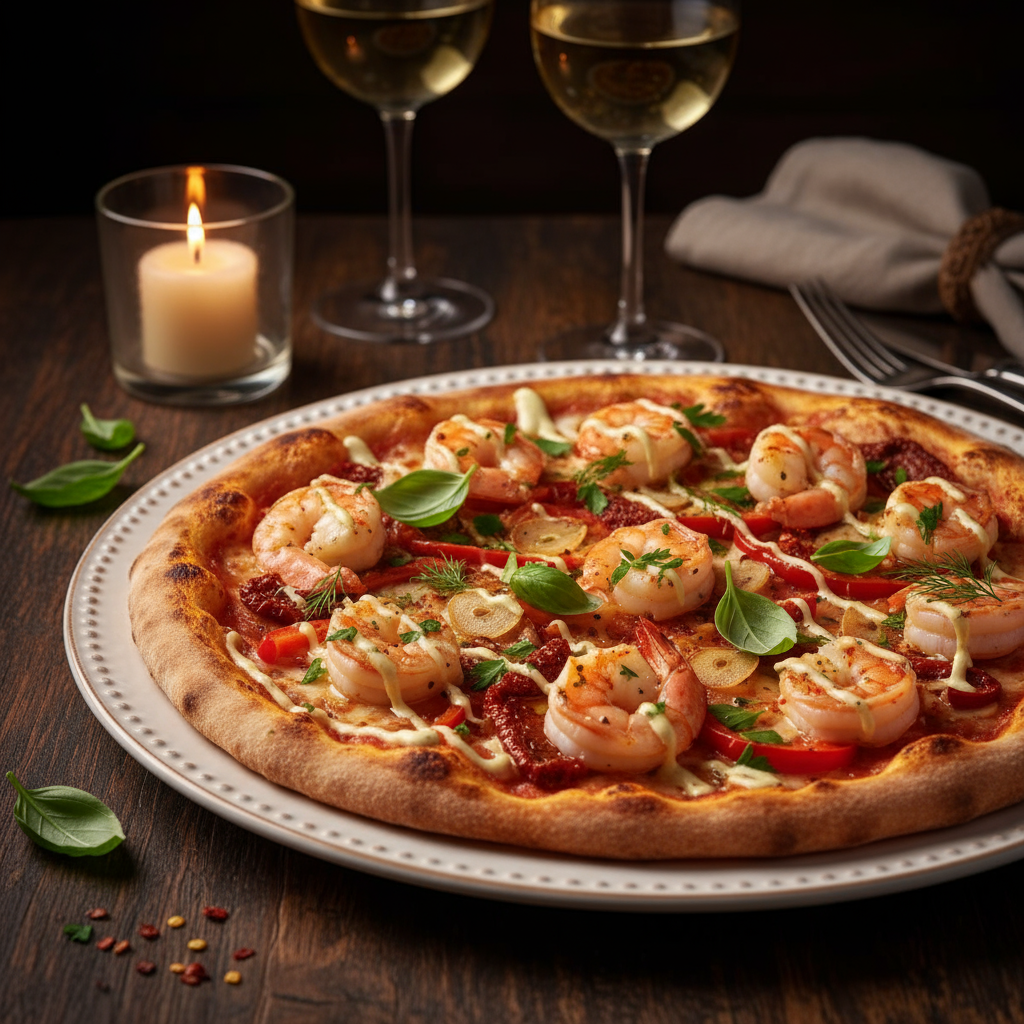 Garlic prawn pizza