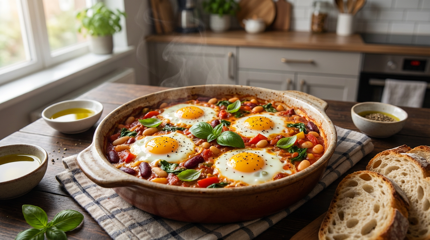Baked eggs with beans