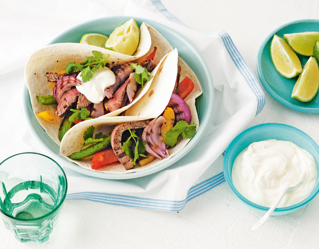 Chargrilled beef and capsicum fajitas
