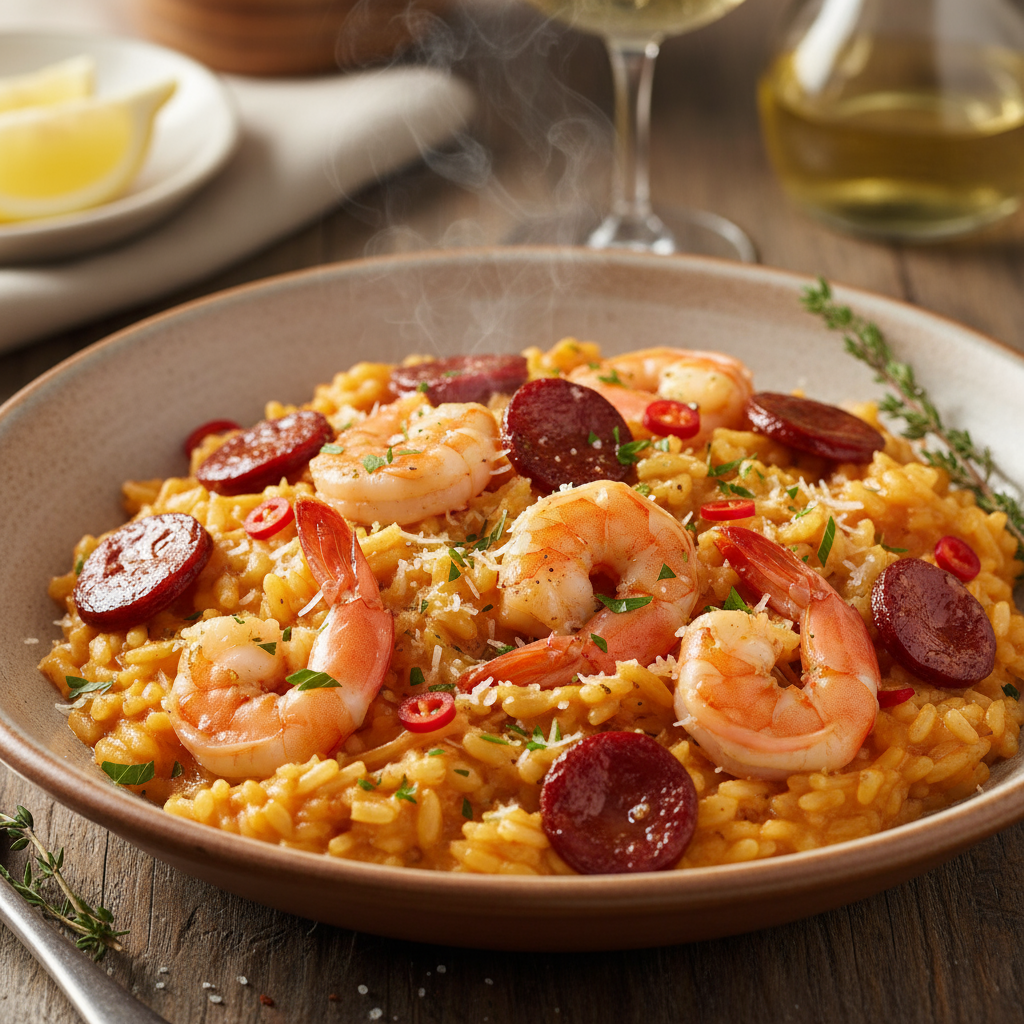 Prawn and chorizo risotto