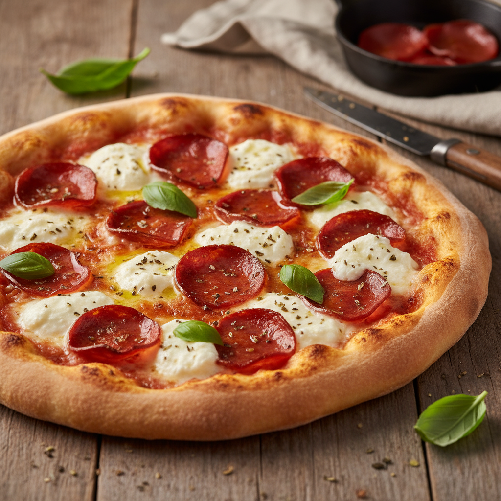 Pepperoni and bocconcini pizza