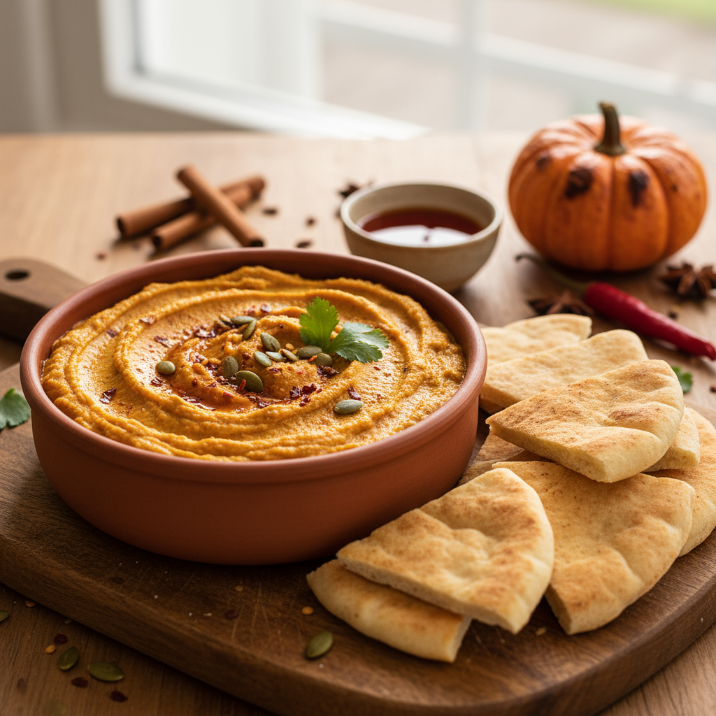 Spicy Pumpkin Hummus with Pita Bread