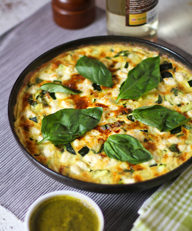 Leek, zucchini and cheese frittata