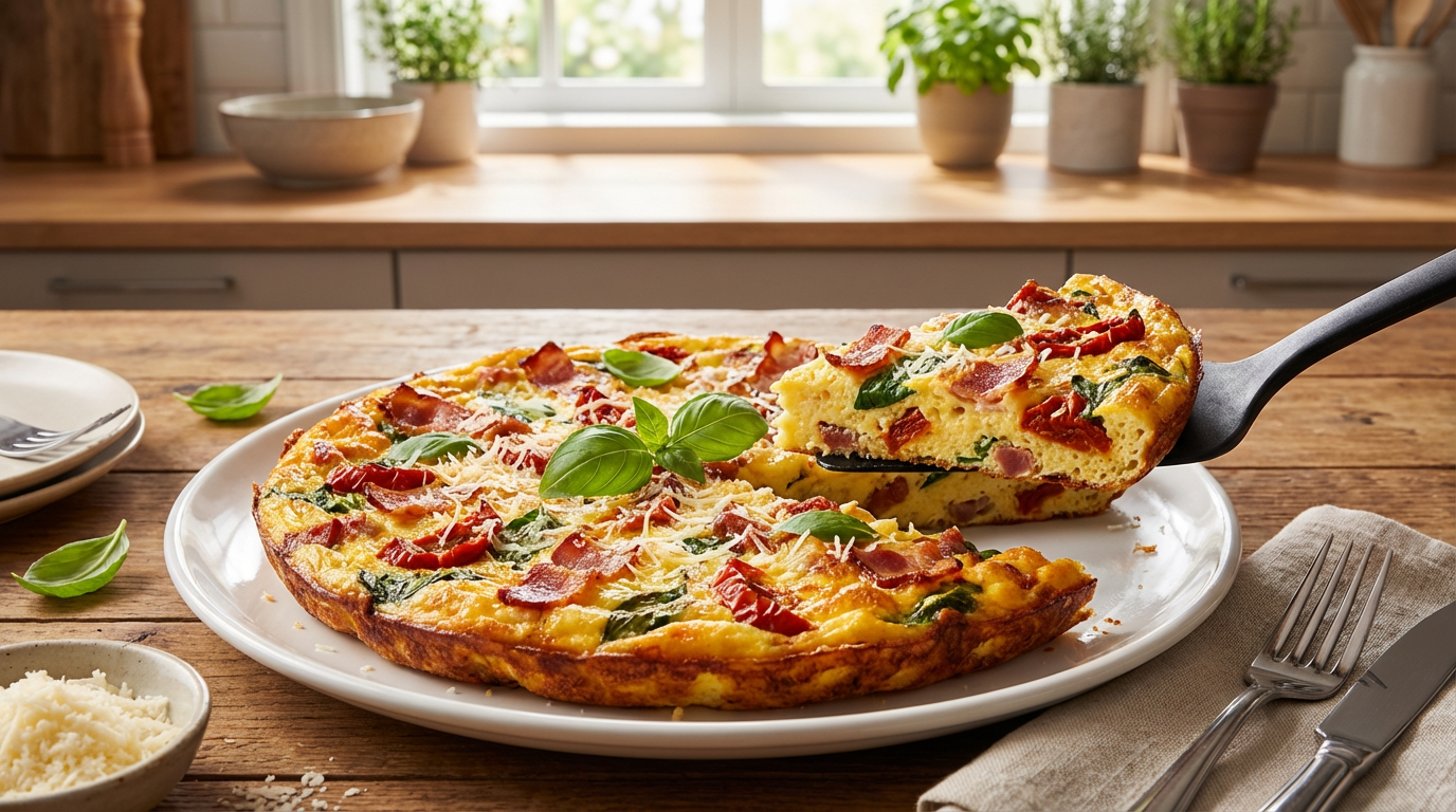 Bacon tomato and basil frittata