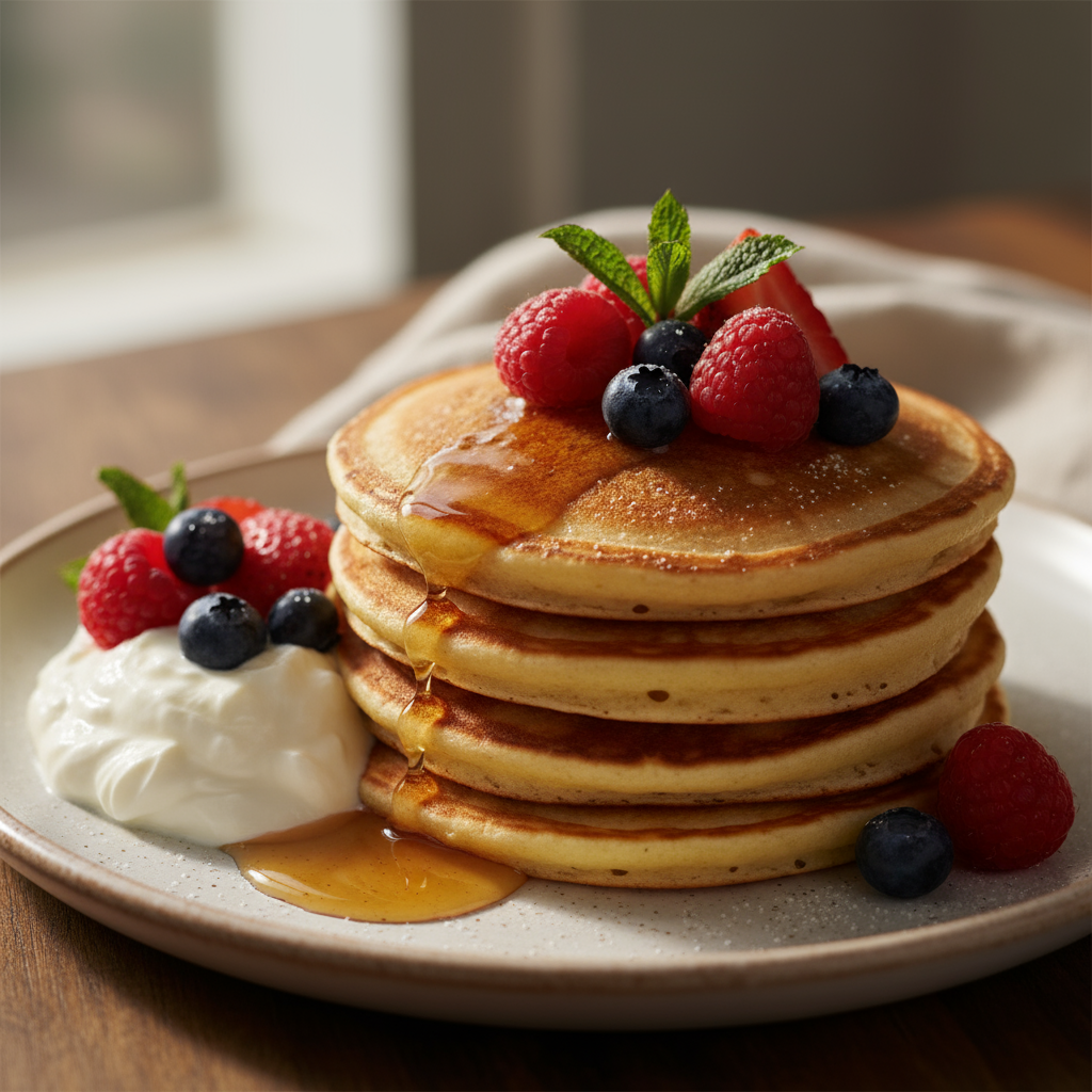 Pancakes with berries and yoghurt