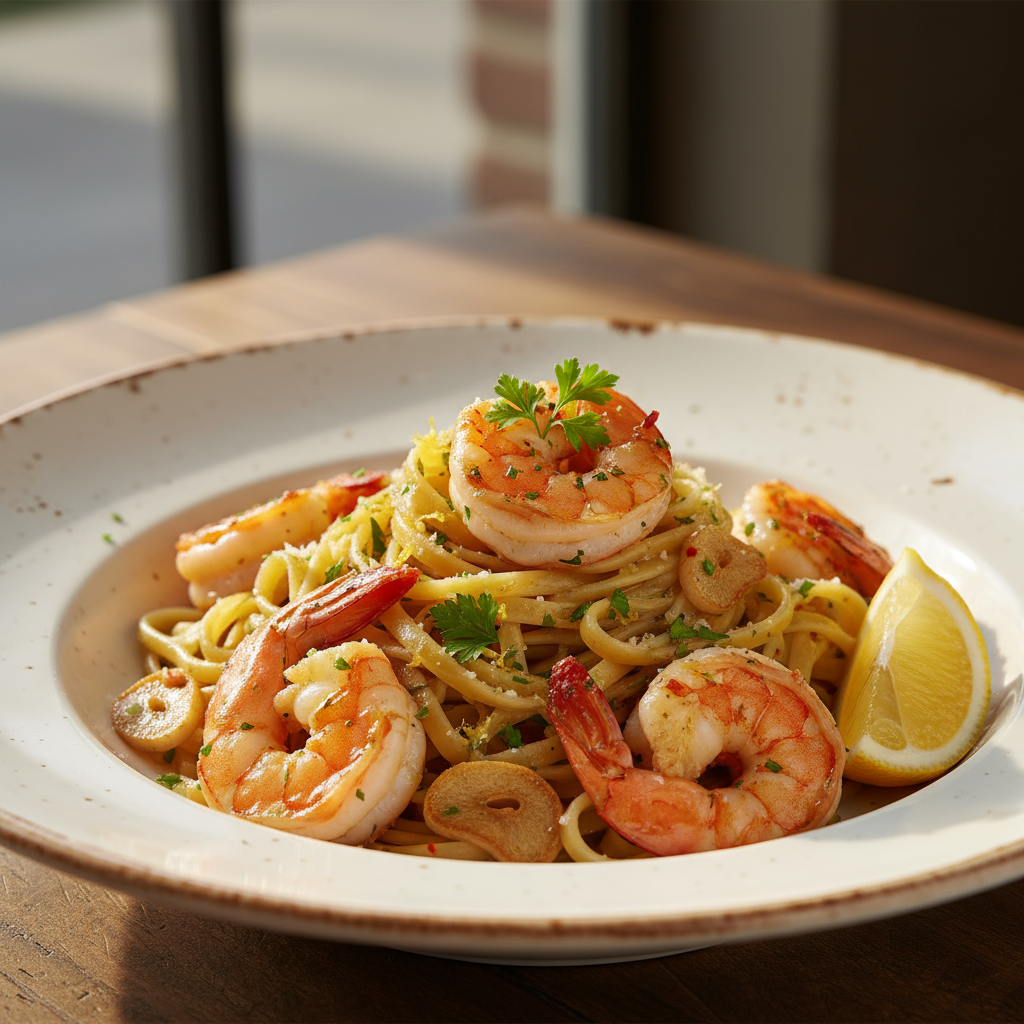 Garlic prawn pasta