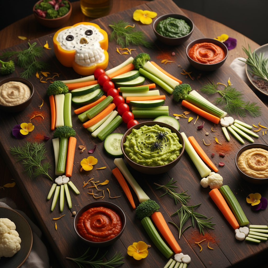 Veggie skeleton dip platter