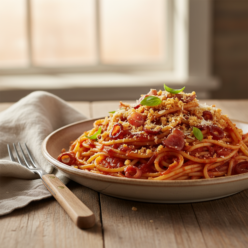 Spaghetti with crunchy bits