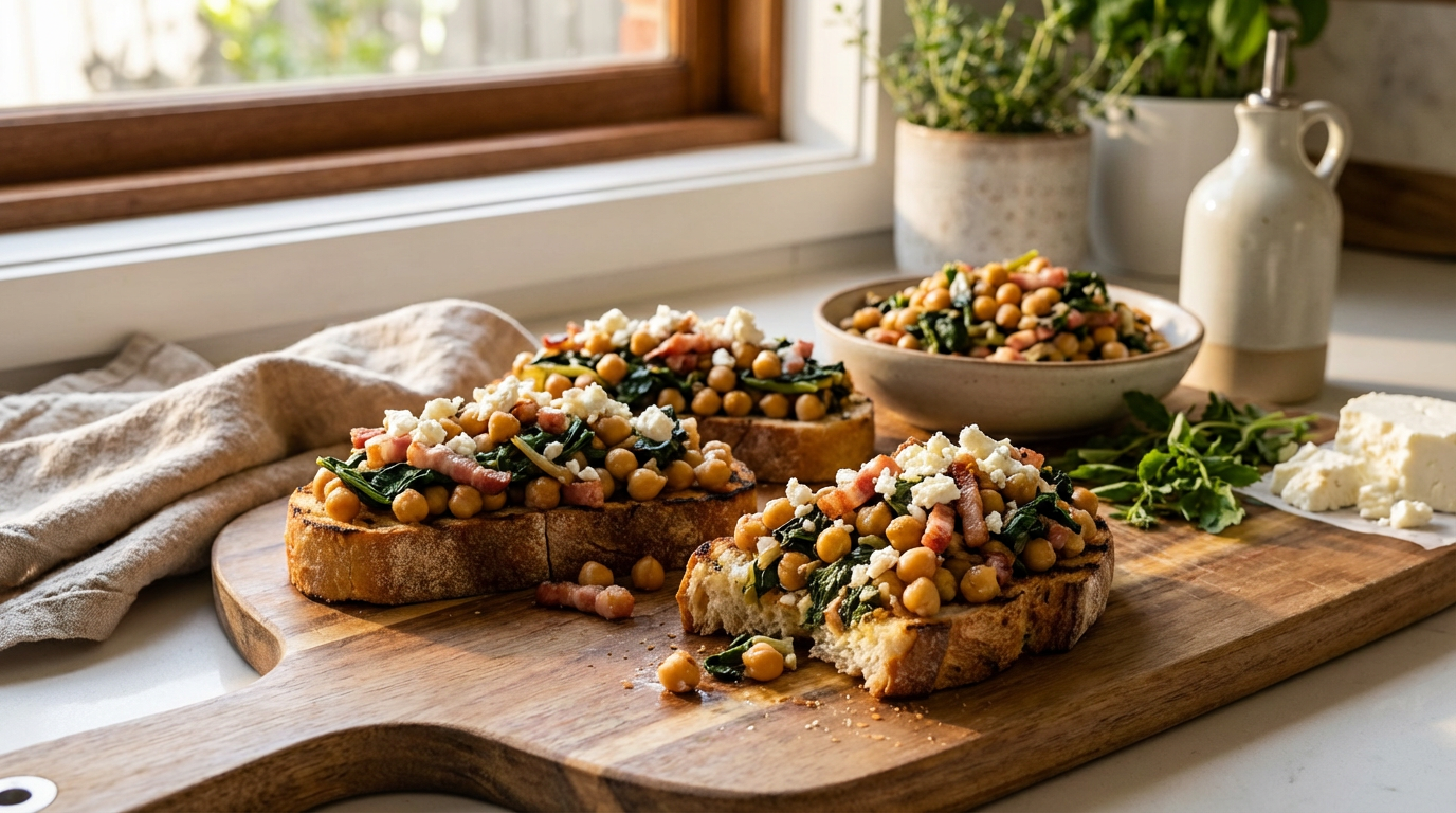 Chickpea and bacon bruschetta
