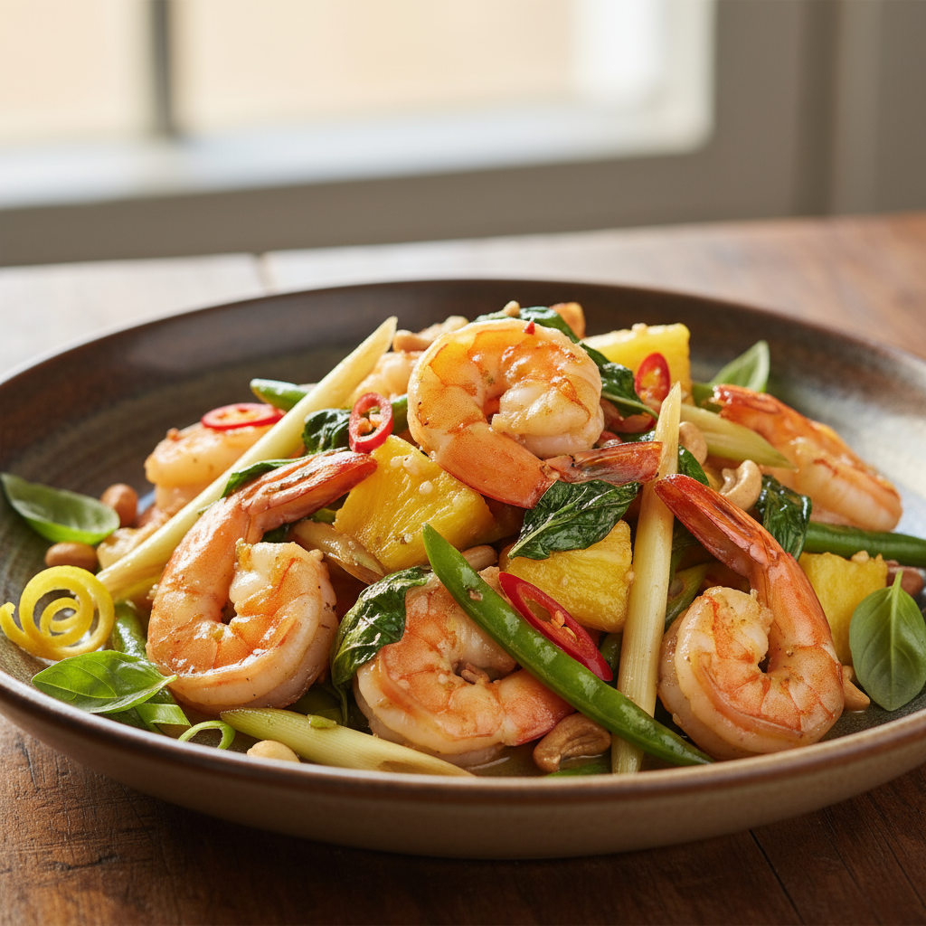 Pineapple, Prawn & Lemongrass Stir-fry With Basil