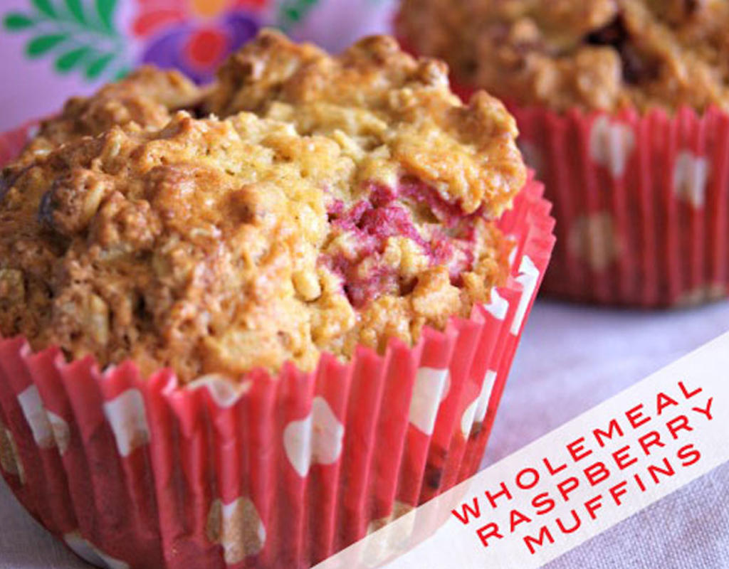 Wholemeal raspberry and walnut muffins
