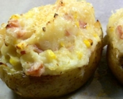 Stuffed baked potatoes with corn and bacon