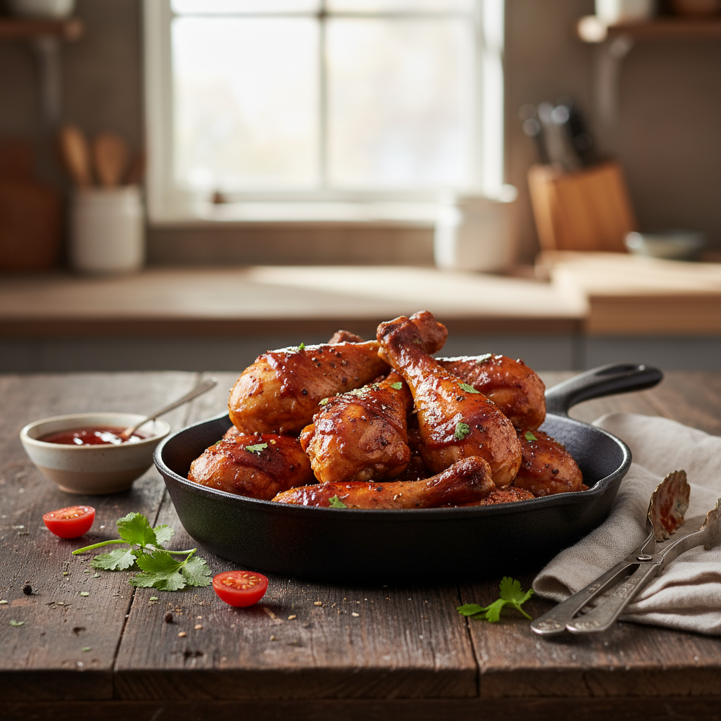 Slow cooked chicken drumsticks in BBQ sauce