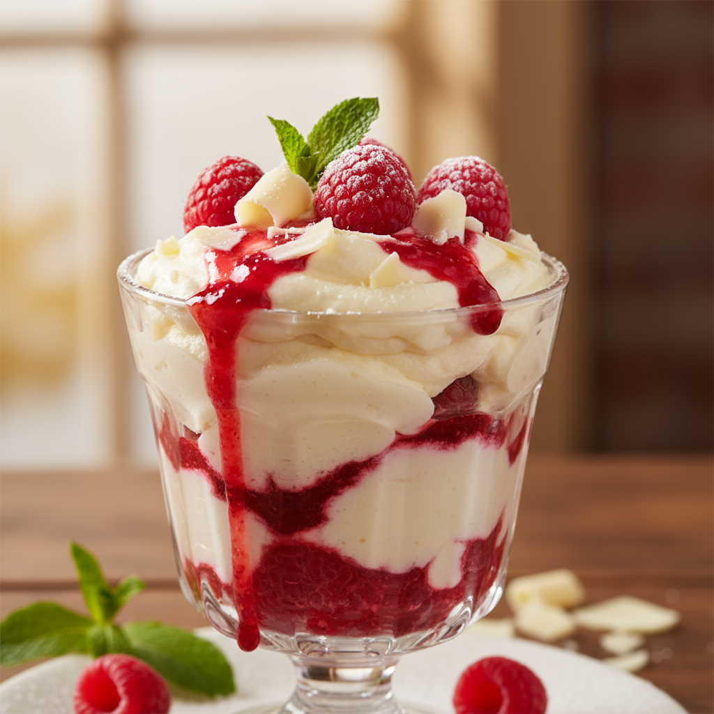 White chocolate and raspberry mousse