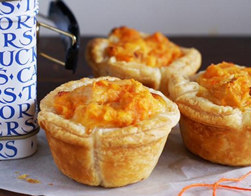 Cheese, corn and sweet potato quiches