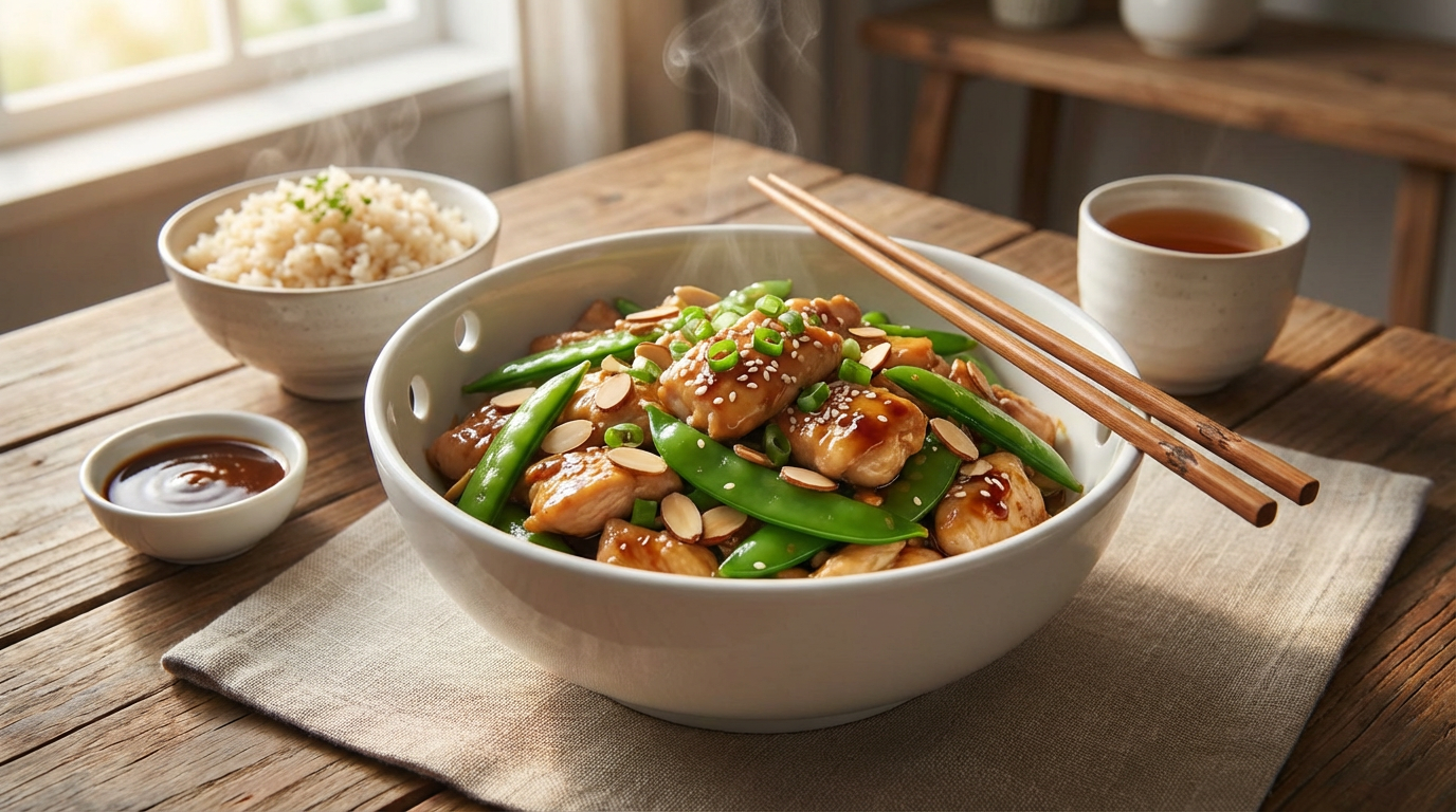 Chicken and sugar snap pea stir fry