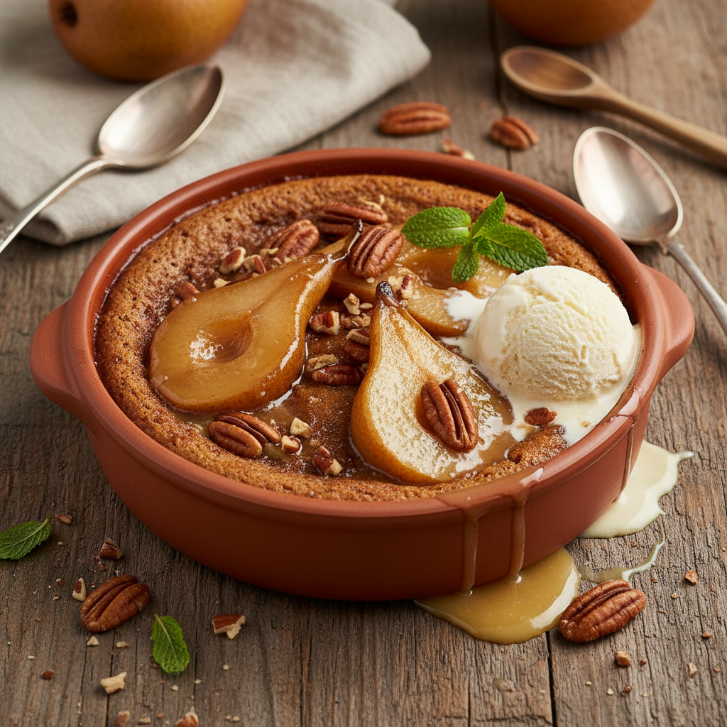 Slow cooker pear and pecan pudding