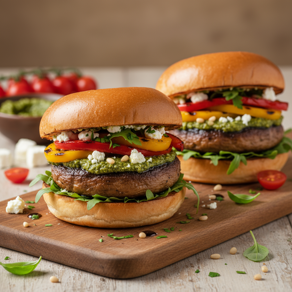 Mushroom pesto burgers