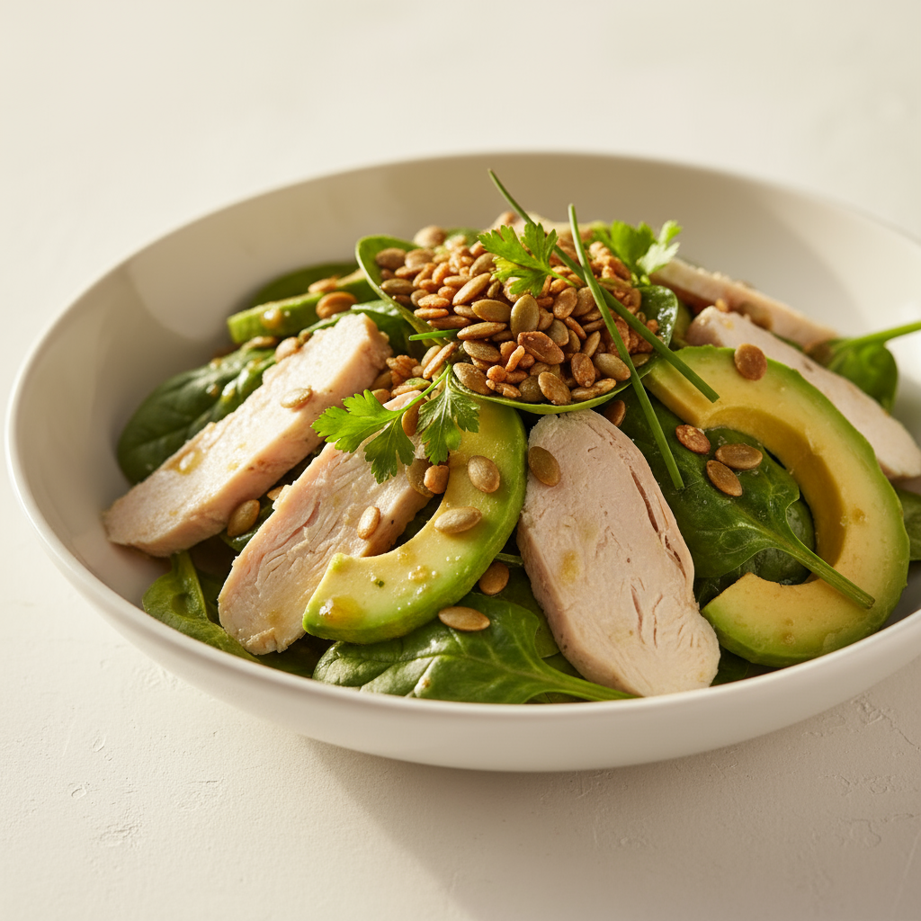 Poached chicken and avocado salad