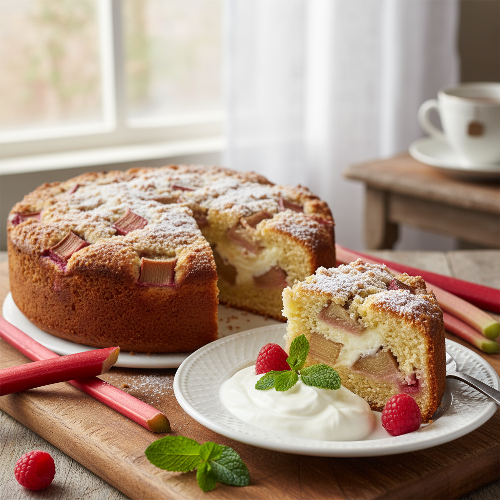 Rhubarb and yoghurt cake