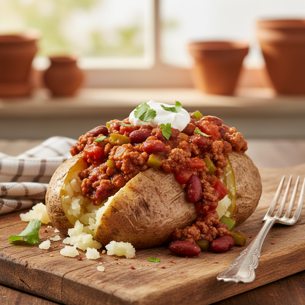 New Mexican con carne on a baked potato