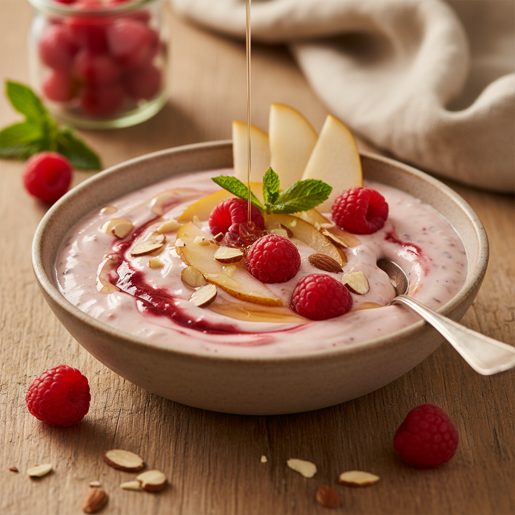 Raspberry and pear yoghurt