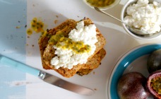 Banana passionfruit bread with ricotta