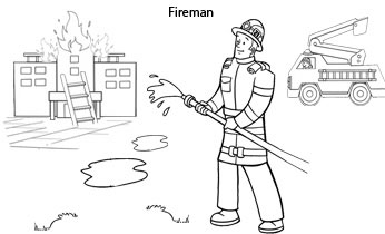 Occupation colouring pages: Fireman