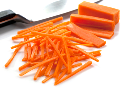 Steamed and julienned carrot sticks