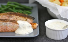 Panfried salmon with cheat's aioli