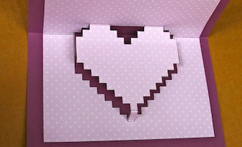 Pixelated pop-up heart card with free printable on Kidspot