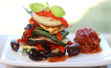 Roasted vegetable stack with tomato relish