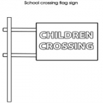 Traffic sign colouring pages for kids: School crossing flag