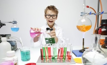 crazy science boy in lab