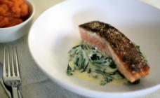 Crispy skin salmon with creamed spinach
