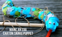 Egg carton snake puppet on Kidspot