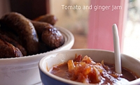 Honeyed chipolatas with tomato and ginger jam