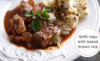 Lamb and oregano ragu with baked brown rice