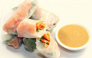 Vegetable rice paper rolls with light satay sauce